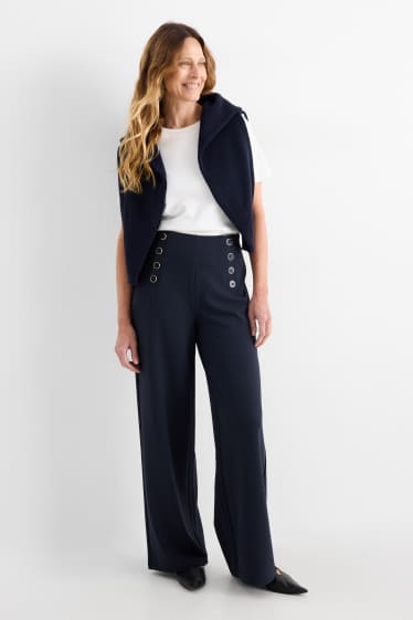 Donna - Pantaloni in jersey - vita media - gamba ampia - blu scuro