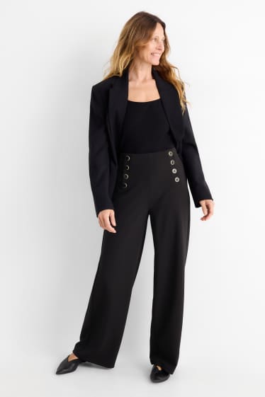 Femmes - Pantalon en jersey - mid waist - wide leg - noir
