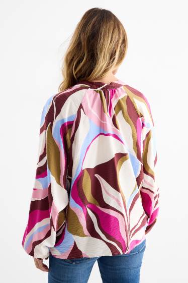 Donna - Blusa con scollo a V - fantasia - marrone / fucsia