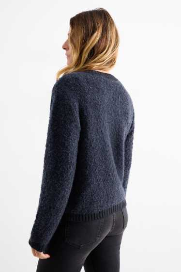 Femei - Cardigan tricotat din bouclé - albastru închis