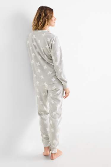 Damen - Fleece-Pyjama - 2 teilig - gemustert - hellgrau