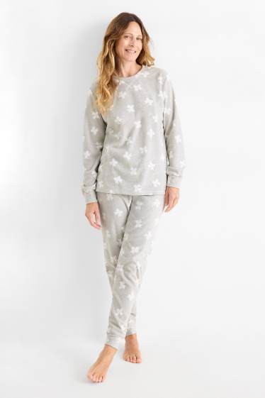 Damen - Fleece-Pyjama - 2 teilig - gemustert - hellgrau