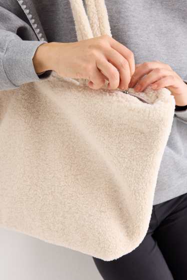 Donna - Shopper grande effetto peluche - beige