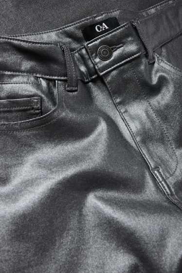 Donna - Pantaloni - vita alta - skinny fit - similpelle - argento