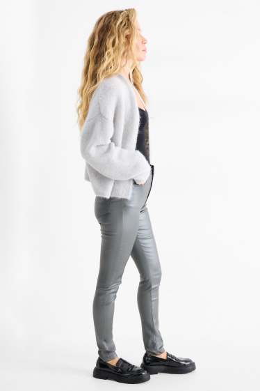 Donna - Pantaloni - vita alta - skinny fit - similpelle - argento