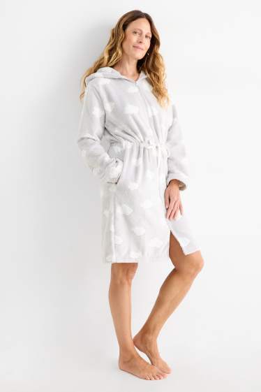 Femmes - Peignoir à capuche - à motif - gris clair