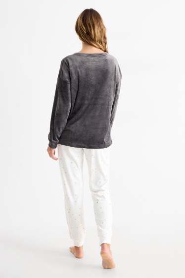 Damen - Winterpyjama - Glanz-Effekt - dunkelgrau / weiss