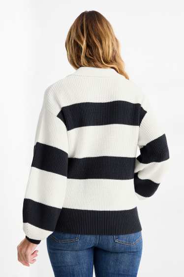 Dona - Jersei amb el coll en punta - acanalat - de ratlles - blanc/negre