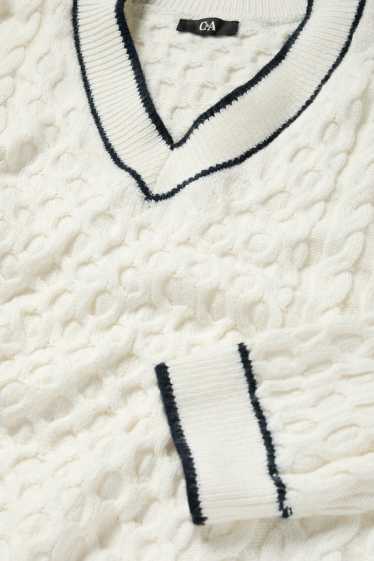 Donna - Maglione scollo a V - motivo treccia - bianco crema