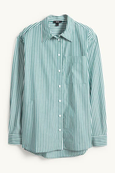 Damen - Bluse - gestreift - grün / cremeweiss