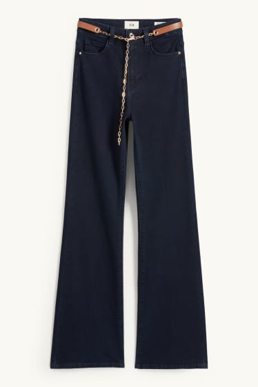 Damen - Flared Jeans mit Gürtel - High Waist - LYCRA® - dunkeljeansblau