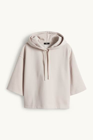 Femmes - Sweat à capuche - finition côtelée - beige clair