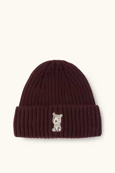Bambini - Motivo orso - berretto - a costine - marrone