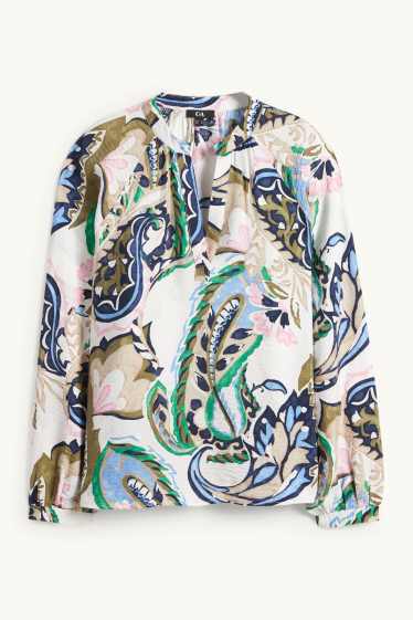 Kobiety - Bluzka z dekoltem V - ze wzorem - kremowobiały