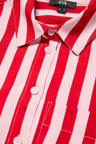 Women - Blouse - striped - rose / red
