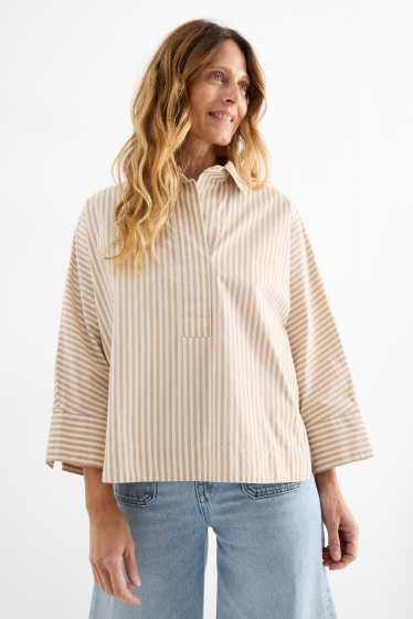 Dames - Blouse met V-hals - beige