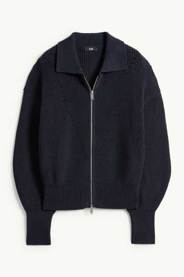 Femei - Cardigan tricotat - reiat - albastru închis