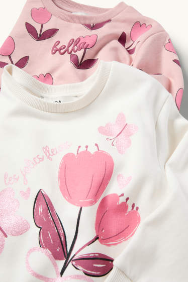 Enfants filles - Lot de 2 - tulipe et papillon - sweat - blanc / rose