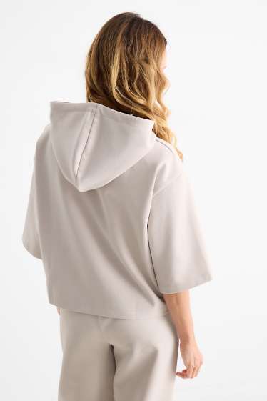 Femmes - Sweat à capuche - finition côtelée - beige clair