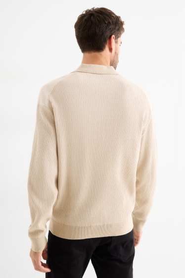 Herren - Pullover - gerippt - hellbeige