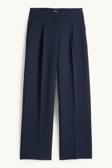 Femei - Pantaloni office - talie înaltă - wide leg - albastru închis