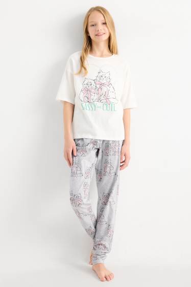 Children Girls - Multipack of 2 - cat - pyjamas - 4 piece - light gray
