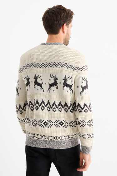 Uomo - Maglione natalizio - renna - fantasia - tessuto tramato - bianco crema