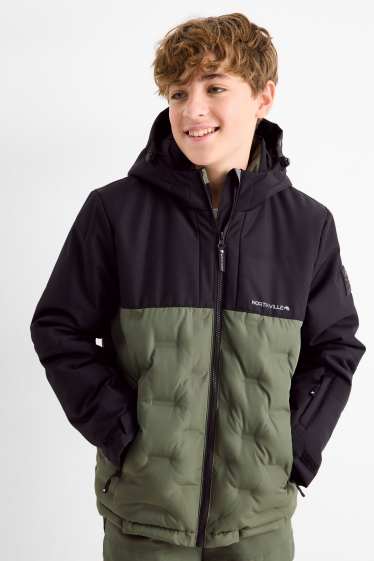 Children Boys - Ski jacket with hood - water-repellent - dark green