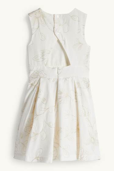 Enfants filles - Fleur - robe - finition brillante - allure festive - blanc