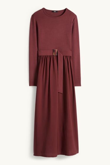 Dámské - Šaty fit & flare s páskem - bordeaux