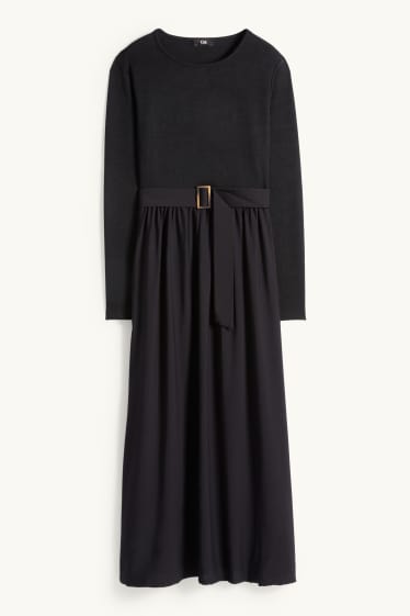 Dames - Fit & flare-jurk met ceintuur - zwart