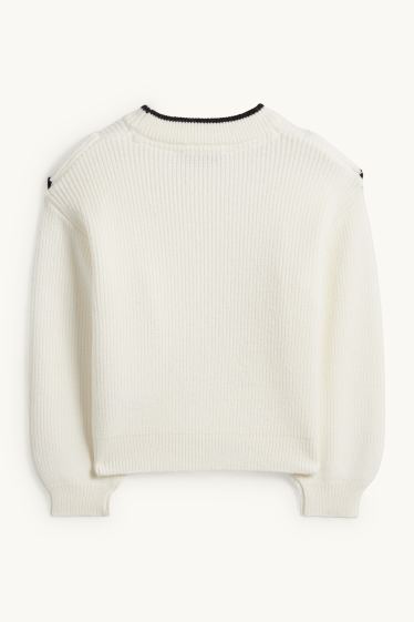 Enfants filles - Pull - finition côtelée - blanc crème