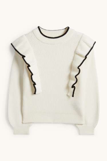 Enfants filles - Pull - finition côtelée - blanc crème