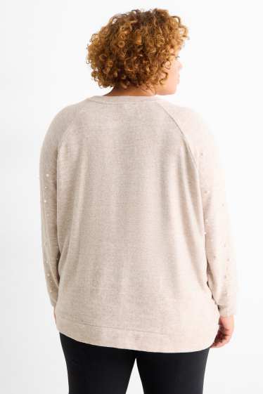 Dámské - Mikina s perlami - světle béžová