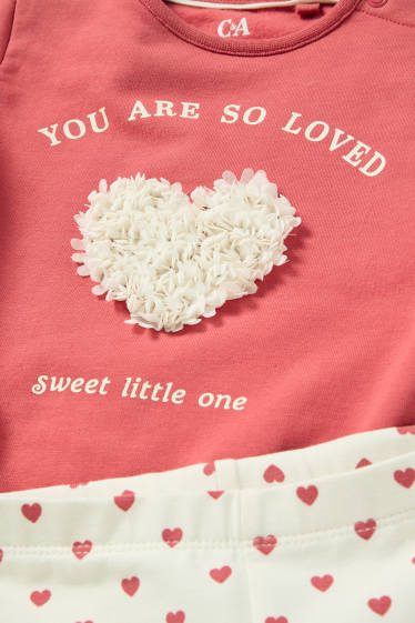Bebeluși - fete - Inimioare - compleu bebeluși - 2 piese - roz închis