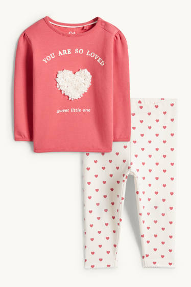 Bebeluși - fete - Inimioare - compleu bebeluși - 2 piese - roz închis