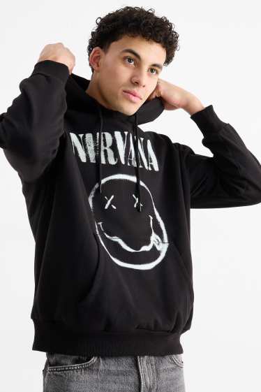 Uomo - Felpa con cappuccio oversize - Nirvana - nero