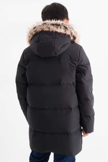 Enfants garçons - Doudoune en duvet avec capuche et garniture en imitation fourrure - noir