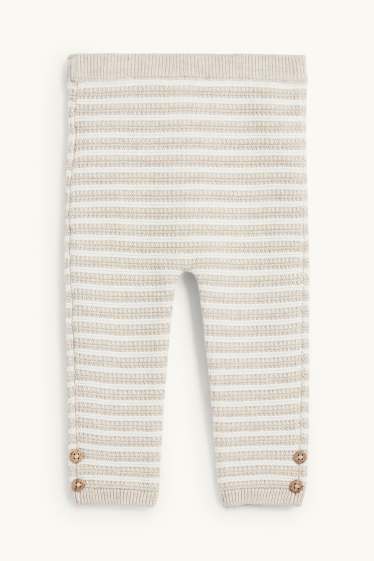 Unisex - Pletené legíny pro miminka - pruhované - strukturované - světle béžová