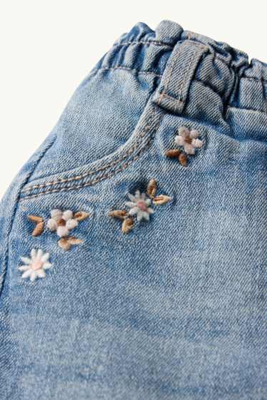 Baby Girls - Floral - baby jeans - thermal jeans - denim-light blue