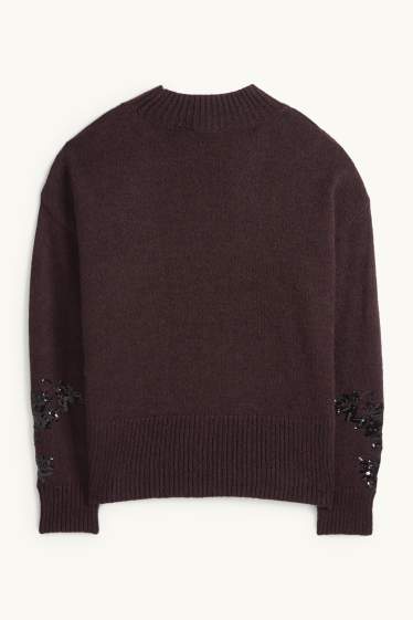 Damen - Pullover - Woll-Mix - Glanz-Effekt - dunkelbraun