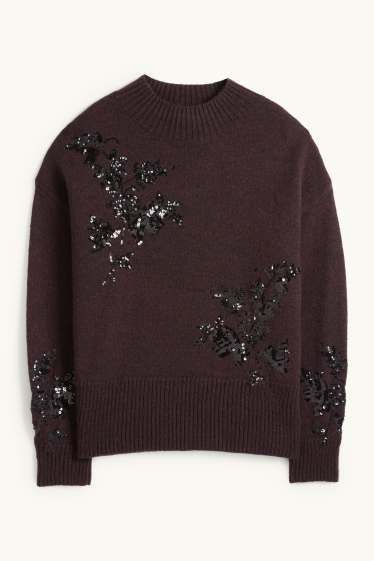 Damen - Pullover - Woll-Mix - Glanz-Effekt - dunkelbraun