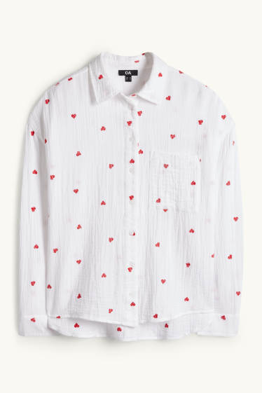 Dámské - Mušelínová halenka - se vzorem - bílá