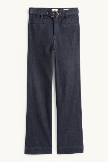 Damen - Flared Jeans mit Gürtel - High Waist - LYCRA® - dunkeljeansblau