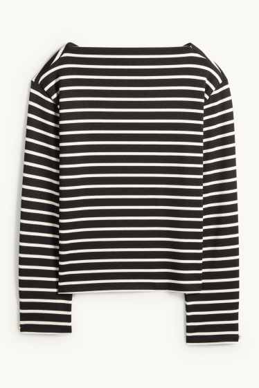 Damen - Langarmshirt - Regular Fit - gestreift - schwarz