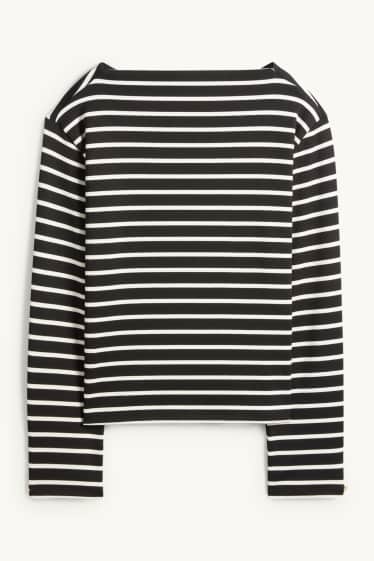 Damen - Langarmshirt - Regular Fit - gestreift - schwarz