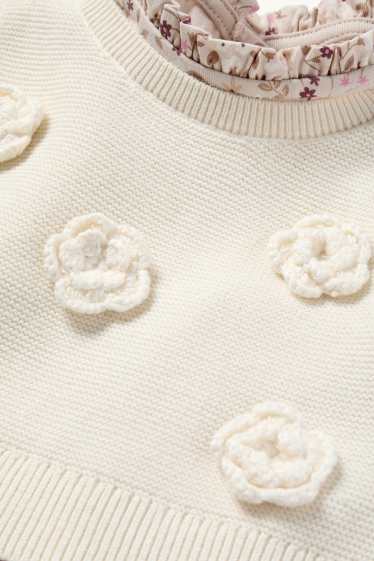 Baby Mädchen - Blümchen - Baby-Crochet-Outfit - 2 teilig - hellbeige