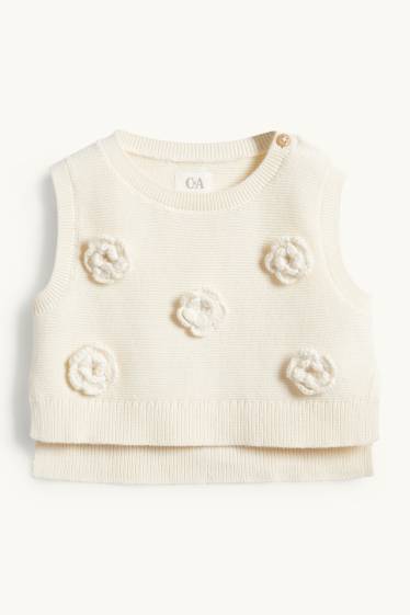 Baby Mädchen - Blümchen - Baby-Crochet-Outfit - 2 teilig - hellbeige