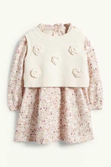 Baby Mädchen - Blümchen - Baby-Crochet-Outfit - 2 teilig - hellbeige