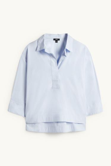 Dames - Blouse met V-hals - lichtblauw